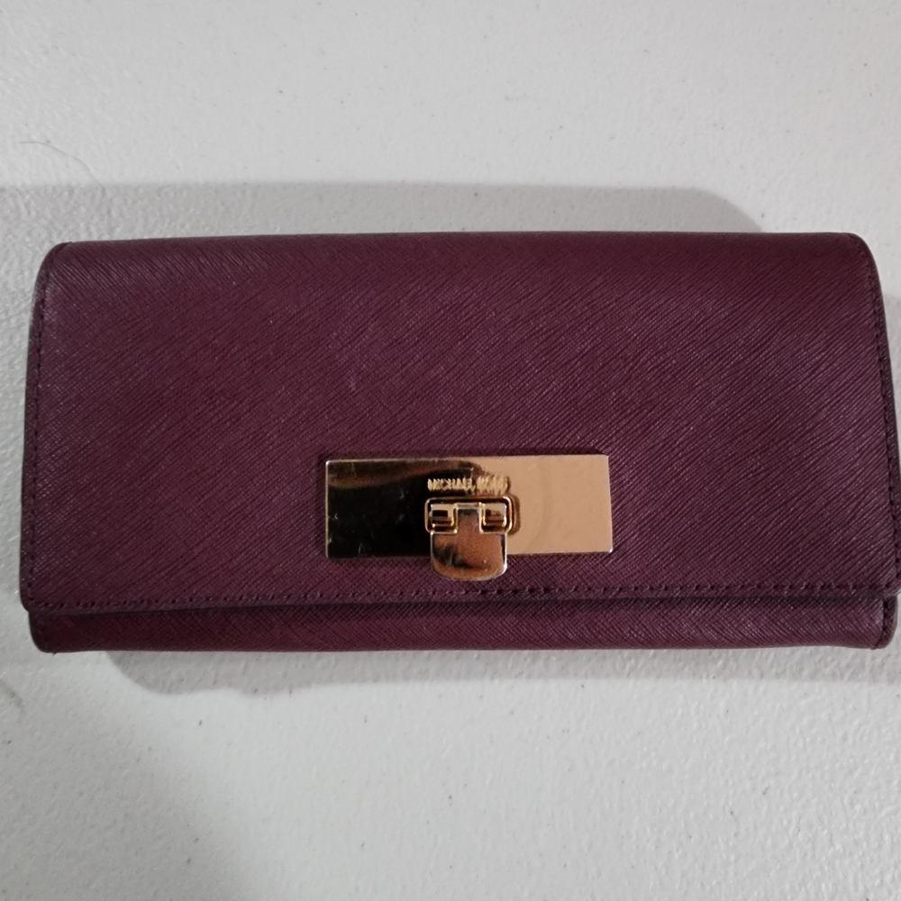 Michael Kors Plum Wallet with Gold Clasp